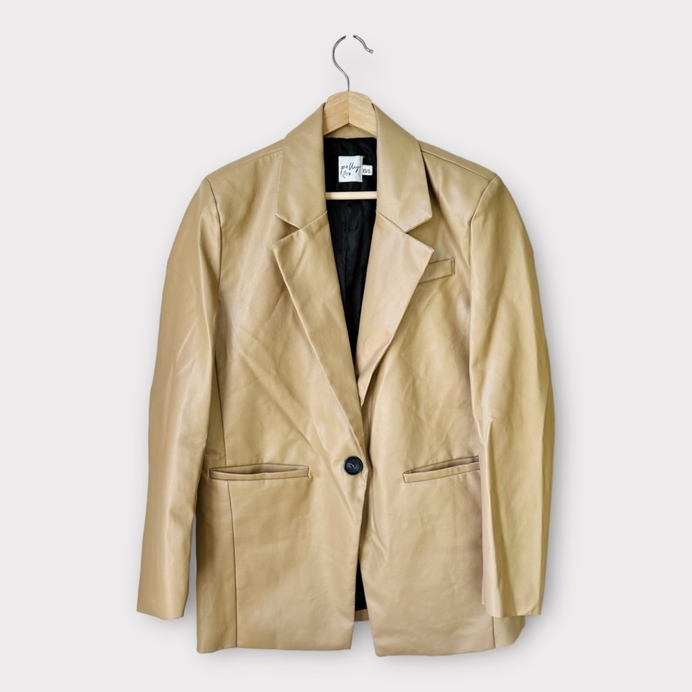 Princess Polly Faux Leather Blazer in‎ Tan, size XS/S